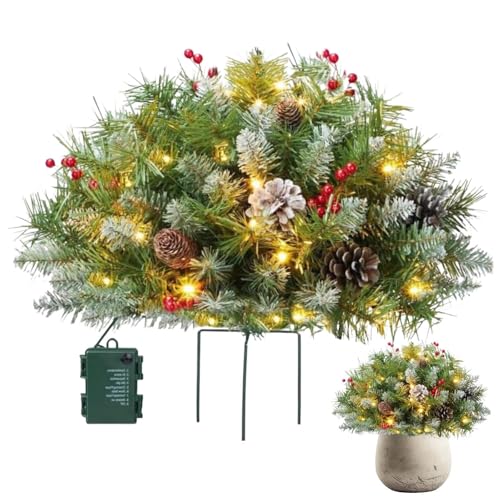 Relleno de urna para árbol de Navidad, árbol de Navidad al aire libre con luces LED, relleno de urna artificial preiluminado, para porche, camino, patio, decoración de vacaciones