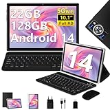 ZIOVO Tablet Android 14, 25,4 cm (10 Zoll), 22 GB RAM + 128 GB ROM (1 TB TF), Widevine L1 | 8000 mAh | Octa-Core | 2,0 GHz | 5G WiFi | BT 5.0 | 5 + 8 MP Touchscreen mit Tastatur und Maus - Schwarz