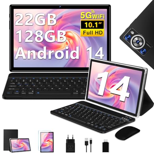 Tablette Android 14 Tablette 10 Pouces , 22GoRAM+128Go ROM (1To TF), Widevine L1|8000mAh| Octa-Core|2.0GHz| 5G WiFi| BT 5.0| 5+8MP| Soutenir Neflix, Tablette Tactile...