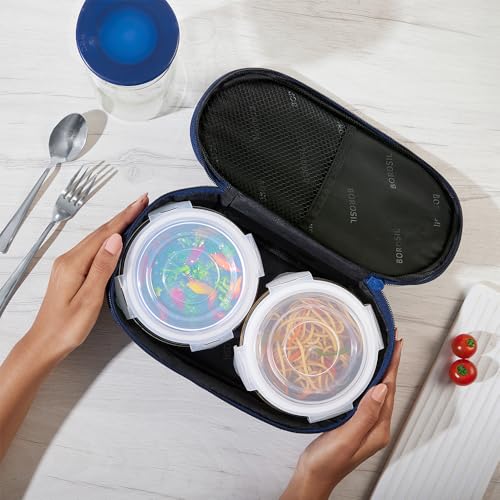 Borosil Prime Lunchbox with Bag | 2pc Round Container Set (400ml Each) | Made in India Borosilicate Glass Tiffin | Microwave & Dishwasher Safe Lunch Box for Office, College & School | Horizontal - Image 10 thumbnail