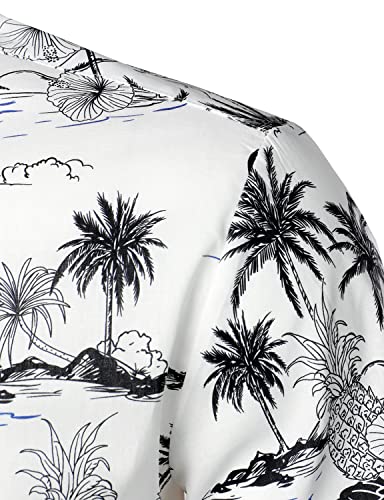 Jogal Men's Flower Cotton Button Down Short Sleeve Hawaiian Shirt White Large #TOP3