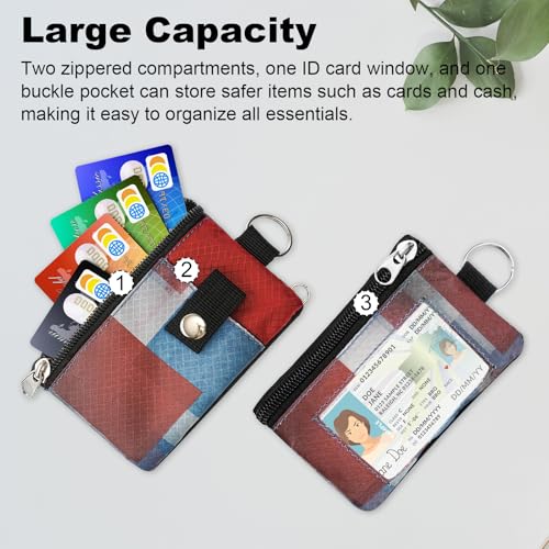 Image of Minimalist RFID Wallet with Lanyard, Multi-functional ID Case with 2 Zipper Pockets and Key Chain for Men and Women, Tactical Badge Pouch Cards Holder, Coin Purse for Travel Sports - Two-Tone