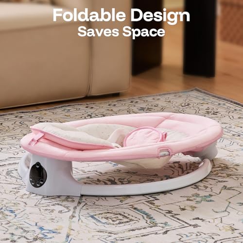 Image of HARPPA Weddell Lite Baby Swing for Infants, Electric Swings for Baby, Pink | Infant Swing with 3 Timers, Remote & Touch Panel, 5-Point Harness, 10 Built-in Melodies, and Folds for Easy Storage