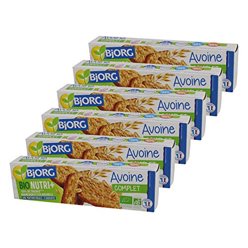 BJORG - Nutri + - Biscuits Avoine Nature - Biscuit Bio - Sans Huile de Palme - Lot de 6 Paquets de 130 g