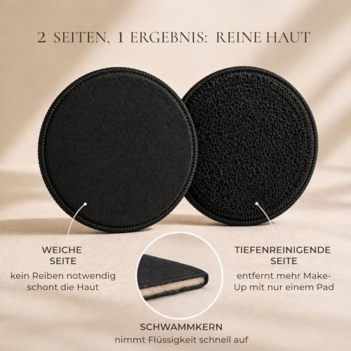 THESSORIA Abschminkpads Waschbar – 10 Wiederverwendbare Wattepads aus Bambusviskose mit Waschbeutel & Stirnband | Make-Up Remover Pads | Abschminkpads Schwarz | Geschenkset