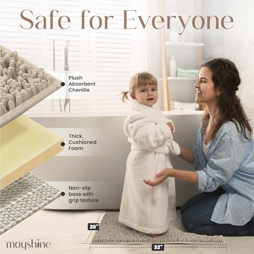 Image of MAYSHINE Standard Plush Shaggy Chenille Bath Mat 32 inchx20 inch| Extra Soft, Super Absorbent, Non-Slip Bathroom Rug | Fluffy Microfiber, Area Rug Sets for Bathroom Floor, Kitchen, Living Room | Beige