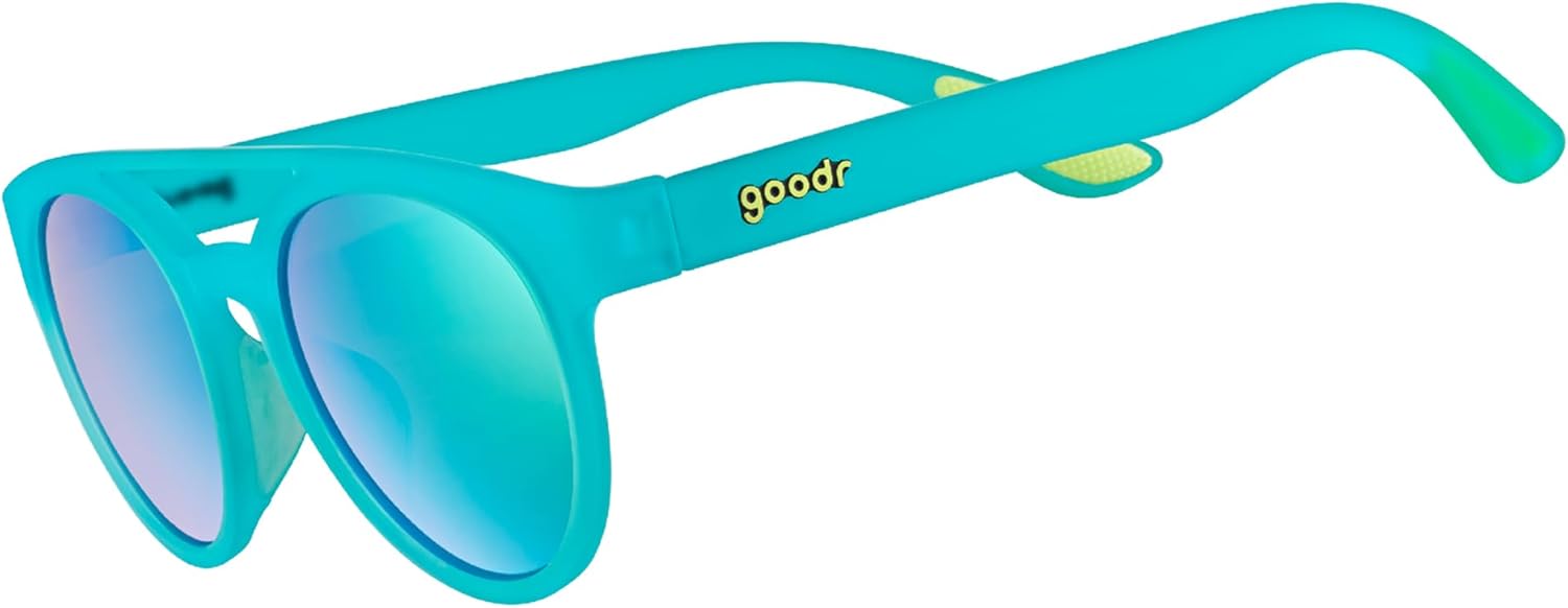 goodr Dr. Ray, Sting Polarized Sunglasses, Medium Sized (PHG), Blue Solid Frames with Aqua Blue Mirrored Reflective Lenses, UV400 Protection, No Slip, No Bounce