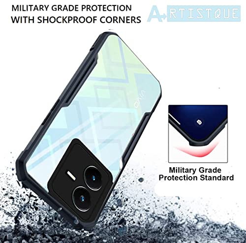 Image of A rtistque Clear Hard Transparent Acrylic Armor Anti-Drop Shockproof TPU Edge Back Cover Case for Vivo Y22 - Black