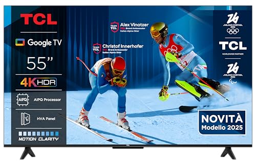 TCL 55V6C TV 55'' 4K UHD Smart LED TV, 4K HDR, Google TV con design senza bordi (Dolby Audio, Motion Clarity, compatibile con Google Assistant e Alexa)