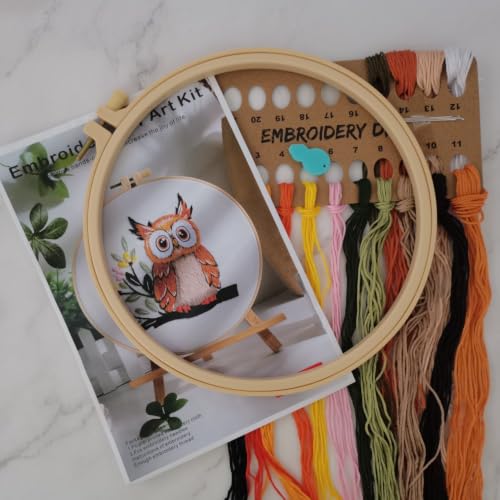Image of Embroidery Starter Kit for Adult Beginner with Owl Pattern Hand Stitch Set