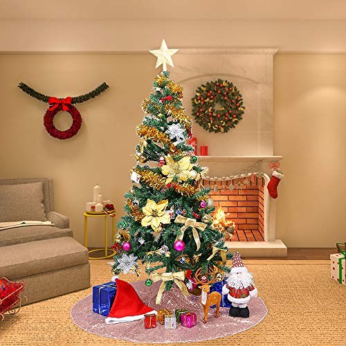 Trlyc Glittery Sequin Holiday Tree Skirt, 48-Inch Rose Gold Christmas Tree Skirt #TOP3
