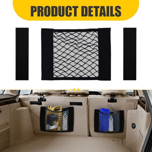 KPFILEH 2PCS Car Mesh Cargo Storage Net, 11.81\" x 9.84\" Elastic Stretchable Automotive Organizer Pouch Bag with Tape Stickers, Universal Vehicle Wall Sticker Net Pocket for RV, SUV, Car (M)