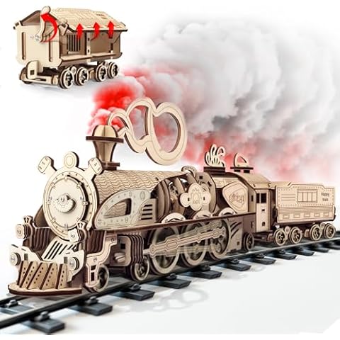 Fuiltee 3D Wooden Puzzles for Adults, DIY Mechanical Train Model Kit, Movable Model Train, Removable Carriages, Unique Gift for 14+ Teens and Adults (279Pcs) Cover