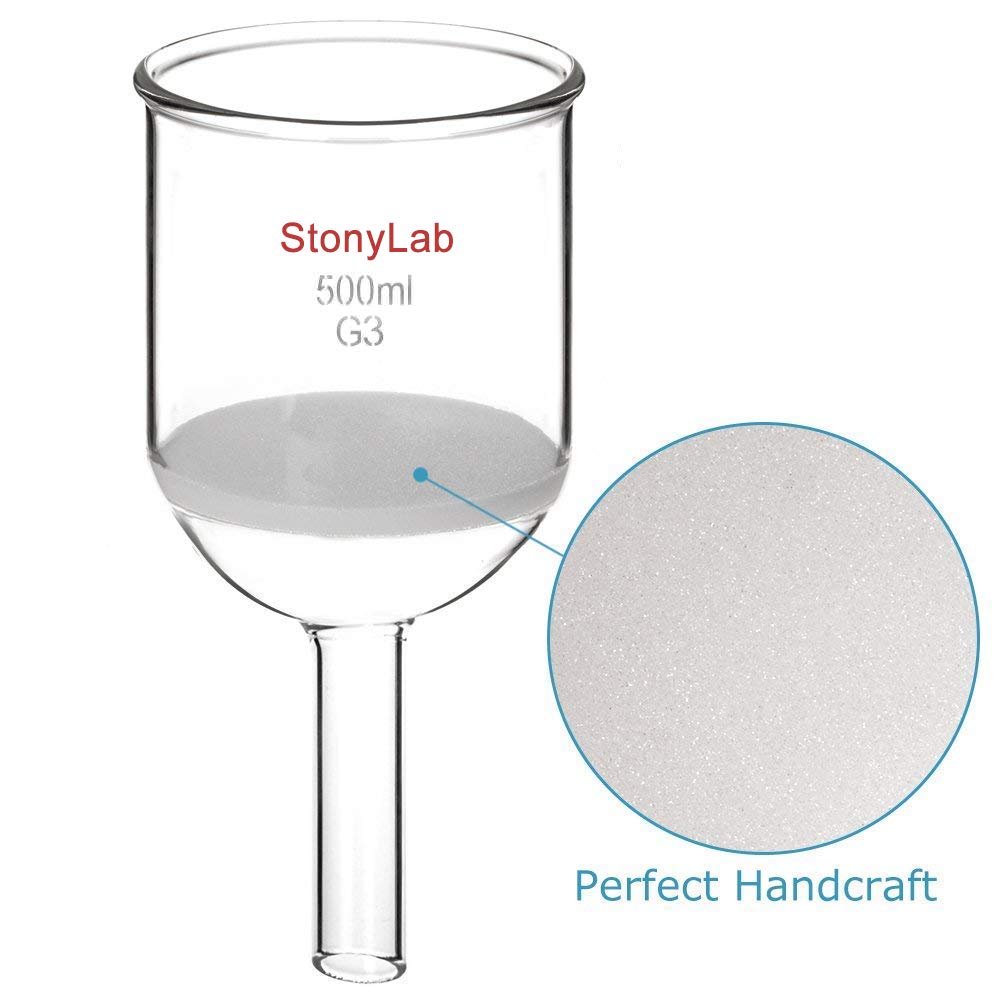 StonyLab Glas Büchner Trichter Filter, Borosilikatglas Buchner Filtertrichter mit Feiner Fritte(G3), 94mm Innendurchmesser, 100mm Tiefe - 500ml