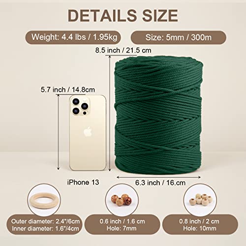 Image of ZUEXT Macrame Cord, Blackish Green, 5mm x 328yds Cotton String Macrame Yarn