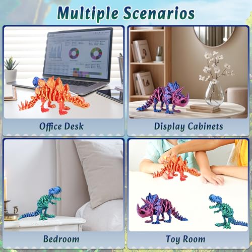 3PCS 3D Printed Dinosaur Skeletons, 3D Printed Dragon Animals Toys Set, T-Rex Triceratops Stegosaurus Fidget Toys Adults Desk, Poseable, Articulated Joints, Easter Basket Stuffers, Home Decor - Image 4