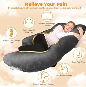 J Shaped Pregnancy Pillow for Sleeping, with Mint Green Jersey Removable Cover, Pillow for Pregnant Women, Body Pillow for Adults