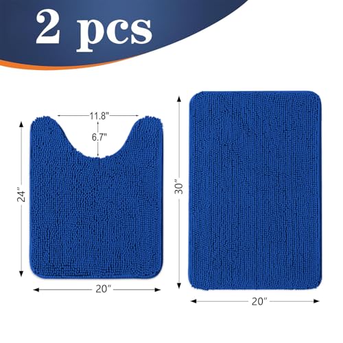 Image of OLANLY Bathroom Rugs Sets 2 Piece, Soft Absorbent Chenille Bath Mats and U-Shaped Contour Toilet Mat Area Rug Set, Machine Washable Bath Carpet, Home Decor Accessories(30 inchx20 inch+24 inchx20 inch, Royal Blue)
