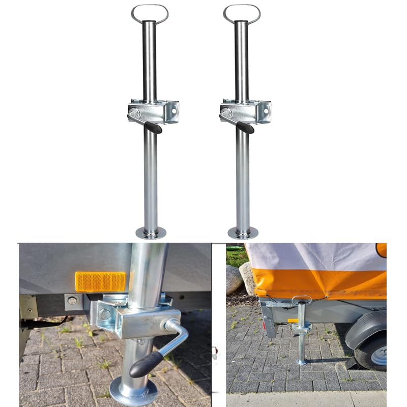 HEYOUTH Soportes de Remolque Altura Regulable,Altura 480mm - 700mm,Soporte y sujeción de Pinza para remolques,con 2 Abrazaderas Ø48mm,para Remolque de Caravana