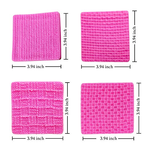 Muyulin Knitting Cake Molds, (4 Pack) Sweater Design Mat Silicone Fondant Molds Texture Stamp Mat For Birthday Cake Decorating Cupcakes Topper Sugarcraft Topper Polymer Clay Texture #TOP1
