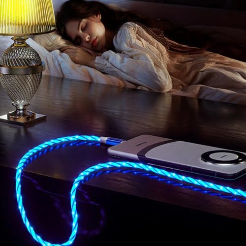 Image of IHAO Starry Light-Up USB Cable USBA to USBC Cable Durable Fast Charging Cable with Visible Current Flow As Night Light Use-A to C Star Blue