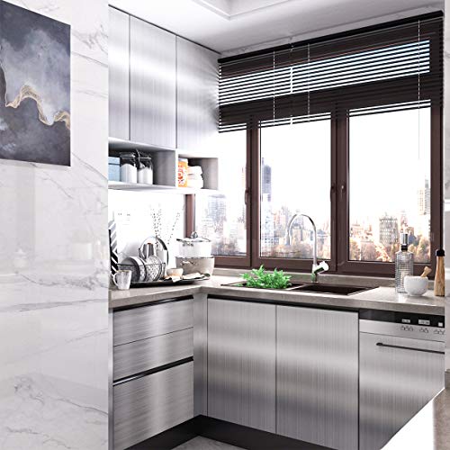 Bayya Extra Wide Silver Stainless Steel Textured Countertop Contact Paper Vinyl Self-Adhesive Wallpaper Shiny Thicker 157X31.5Inch Waterproof,Oil-Proof,Heat-Resistant Metal Look Stickers For Kitchen #TOP7