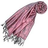 Lorenzo Cana Schal fuer Damen Designer Pashmina hochwertig floral gewebtes Blumen Muster Damast Webart 70 cm x 180 cm Modal Schaltuch Schal Tuch rosa grau 93237