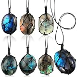 Equsion 6 Pcs Labradorite Dragon Heart Necklaces Natural Crystal Pendant Wrap Braid Jewelry Stone Labradorite Crystal Colorful Jewelry Necklace for Women Men Gifts