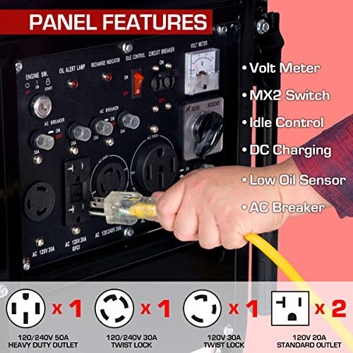 DS10000E Gas Powered Portable Generator-10000 Watt Electric Start-Home Back Up & RV Ready, 50 State Approved, Red/Black - Image 4