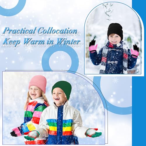 Image of Handepo 60Pcs Kids Winter Beanie and Gloves Bulk Knit Hats Gloves Warm Unisex Cold Weather Winter Gifts for Boy Girl Homeless