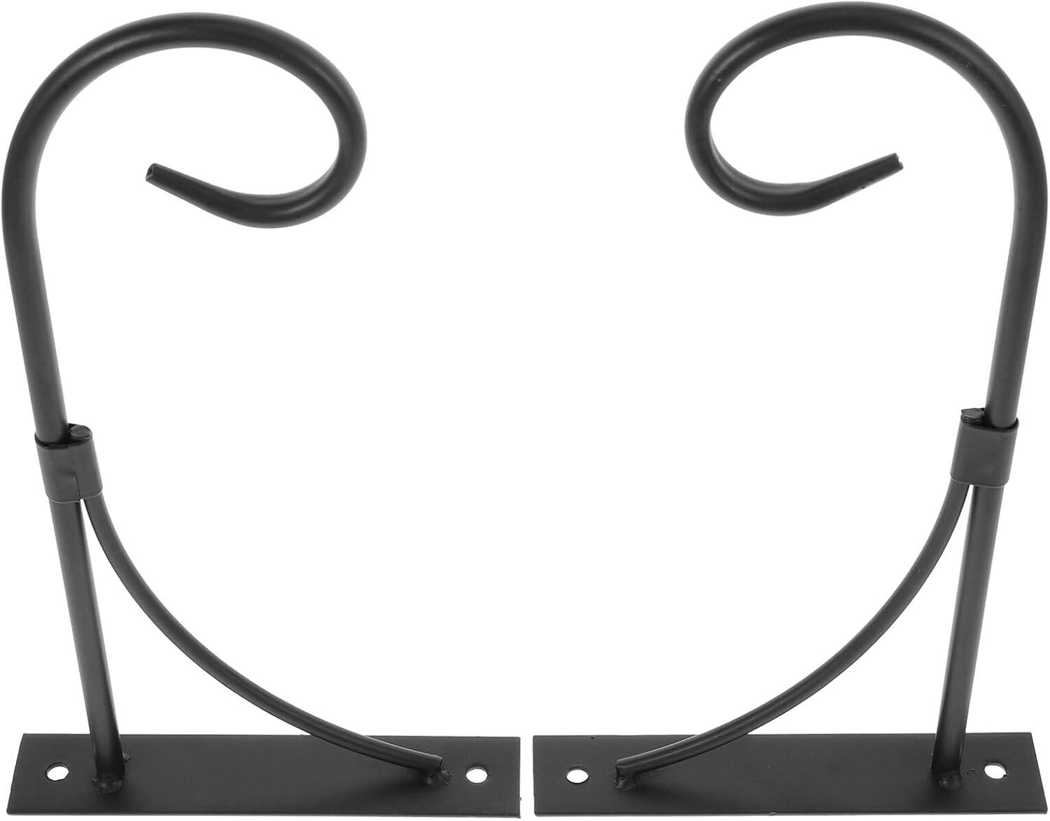 KALLORY Wall Mounted Flower Pot Hangers 2pcs Black Metal Outdoor Balcony Plant Hanging Brackets for Garden and Indoor Wall Planter Hooks
