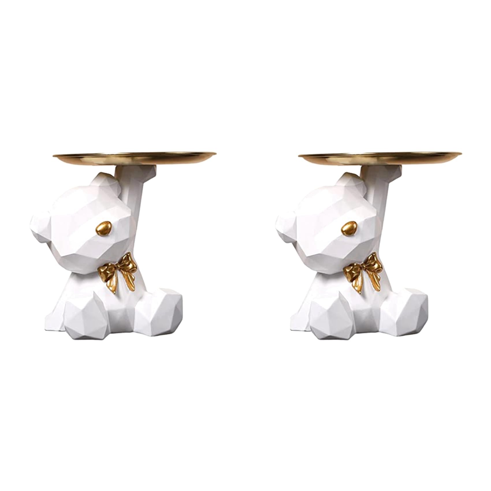 Vjsujehgy 2X Tray Statue Key Holder Figurine, Jewelry Earrings Lipsticks Tray, Bear Statues with Dish, Sculptures Key Bowl-D