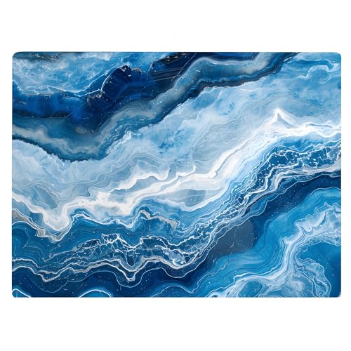 Light Dark Blue With White Marble Kitchen Glass Cutting Board Ocean Decorative Gift Marbled Granite Stone Rock Gift For Her Mom Wife (Marble)