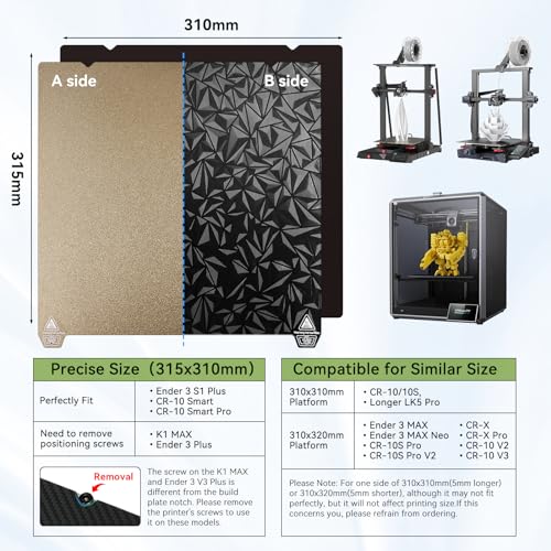 ENOMAKER Ender 3 S1 Plus Build Plate, Double Sided PEO PEI Bed Sheet, Magnetic Spring Steel Diamond PEO + Textured PEI Surface for Creality CR-10S,CR-10 Smart/Pro,Longer LK5 Pro,310x315mm
