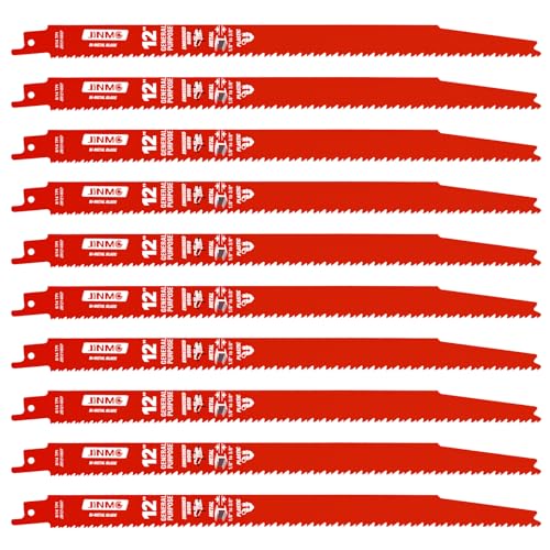 10 Pack 12Inch 8/14TPI Reciprocating Saw Blades for Wood and Nail-Embedded Wood Demolition Metal Cutting for 1/8-3/8 Medium Metals and PVC Pallets etc.- Compatible with Diablo Bi-Metal Sawzall Blades