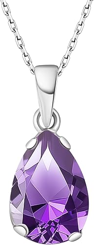 925 Sterling Silver Gemstone Necklace - Gemstone Teardrop Necklace - Birthstone Necklace for Women Silver - Pear Gemstone Pendant - Silver Jewelry
