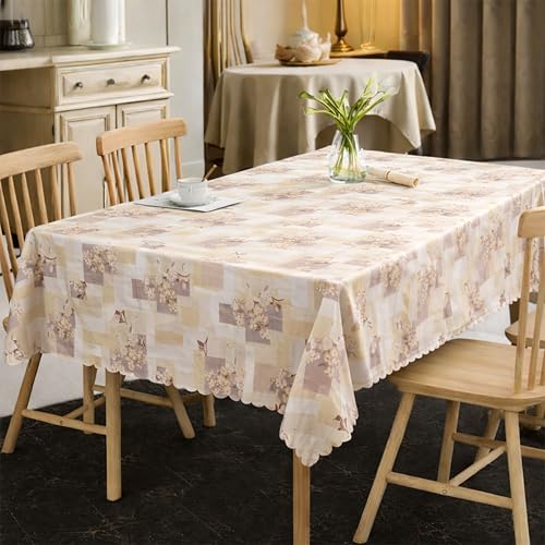 Image of Dakshya Industries PVC Waterproof Table Cover 6 Seater 54x78 Inch - Washable Oil & Stain Resistant Dining Table Cover (Cream)