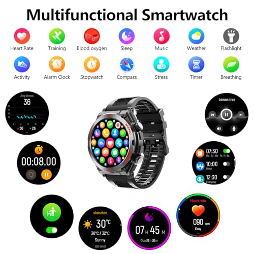Jdcrsj Smart Watches for Men, Military Smart Watch, AI Built-in, Waterproof Fitness Tracker with Heart Rate/Blood Oxygen/Sleep Monitor, Tactical Watch for Android Phones & iPhone (Black)