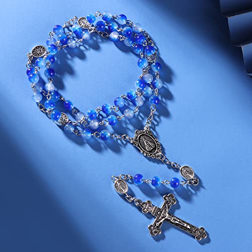 Rnivida Catholic Beads Rosary for Women, Miraculous Medal 6MM Beads Rosary Necklace with Virgin Mary Metal & Cross2