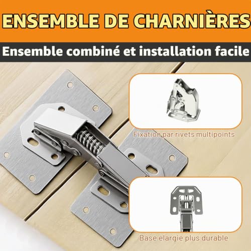 Charnière Porte Cuisine, Quincaillerie Placards avec kit réparation charnière 8 Pièces, Charnière Sans Perçage Hydraulique Fermeture Douce, Charnières Hydraulique pour Rénovation Armoire – vue 7