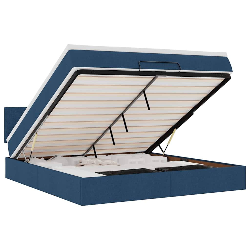 Cama otomana con colchón, 160 x 200 cm, cama de almacenamiento, en color azul, LED, cabecero de invitados, cama de invitados, comodidad para jóvenes y adultos, para dormitorios y habitaciones