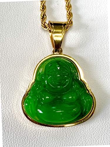 Laughing Buddha White Jade Pendant Necklace – 14k Gold Plated Rope Chain, Certified Grade A Jadeite, Handcrafted Iced Diamond Buddha, Healing Obsidian Prayer Jewelry4