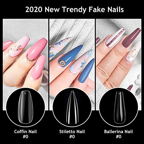 Coffin Fake Nails, iBealous False Nail Full Cover Clear Ballerina 500 Pcs Acrylic Nail Tips with Case, 10 Sizes