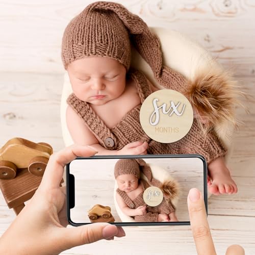 Image of Milestone Wooden Circles for Monthly Baby: Newborn Age Milestone Signs Cards for Hospital - Month Markers Discs for New Boys and Girls