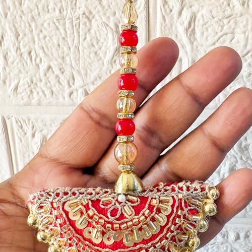 Image of Adikala Craft Store Handmade Ethnic Latkan Tassel Set of 2 for Saree Pallu, Blouse, Suits, Dupatta, Lehenga Decor | Ethnic Saree Pallu, Blouse, Suit, Dupatta & Lehenga Decoration (Red Pearl)