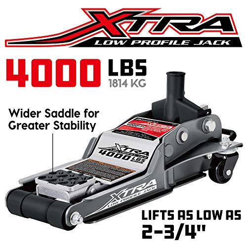 Image of Powerbuilt Xtra Low Profile Floor Vehicle Jack with Safety Bar, Extra Low Car Jack - 2 Ton Load Capacity 620479E, Silver