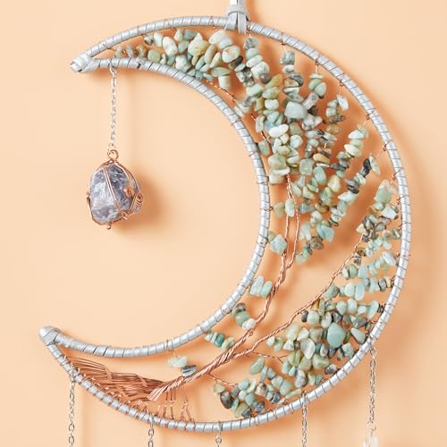 Agate Gemstone Big Dream Catcher 7 Chakra Tree of Life Dream Catcher with Crystal Stones Handmade Dreamcatcher Wall Decor for Adults Boys Girls,Bedroom,Garden,Bless Gift(Large Aqua Moon) - Image 3