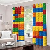 Bbaodan 3D-Vorhang, wärmeisolierend, bunte Bausteine für Kinder, 2 Paneele L 117 cm x H 138 cm, blickdicht, mit Ösen, wasserdicht, isolierend und schalldämmend für Schlafzimmer