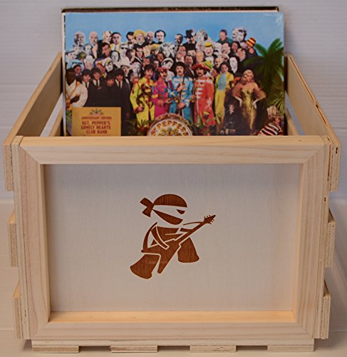 Caisse de rangement en bois pour disques vinyles - Les Beatles, Paul McCartney, John Lennon, RIngo Starr, George Harrison Caisse de rangement en bois pour disques vinyles