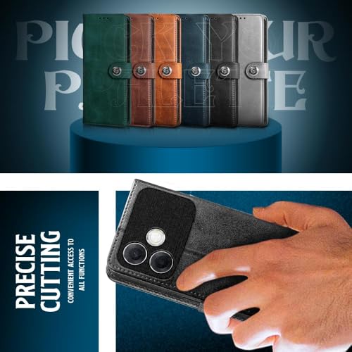 Image of WOW IMAGINE Shock Proof Flip Cover Back Case for Oppo F33 Pro 5G (Magnetic Button Flip Case | Wallet Pockets & Stand | Leather Finish | Haze Black)